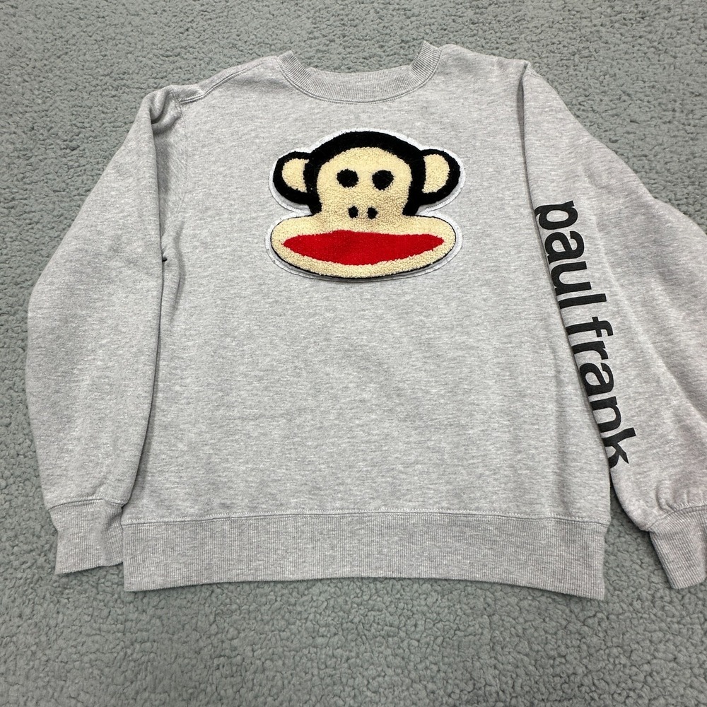Paul Frank Sweatshirt Junior Medium Gray Julius Monkey 3D Embroidered Y2K Fun